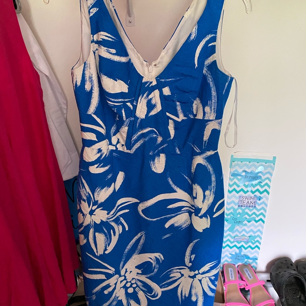 Knee length blue and white sun dress